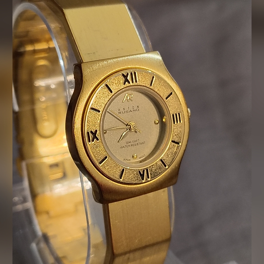 Vintage Anton Rusano Watch ~ Brushed Gold Tone, Roman Numeral Bezel, New Battery